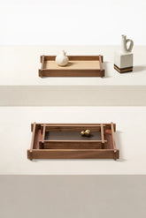 Structura Leather & Wood Long Rectangular Large Tray |
